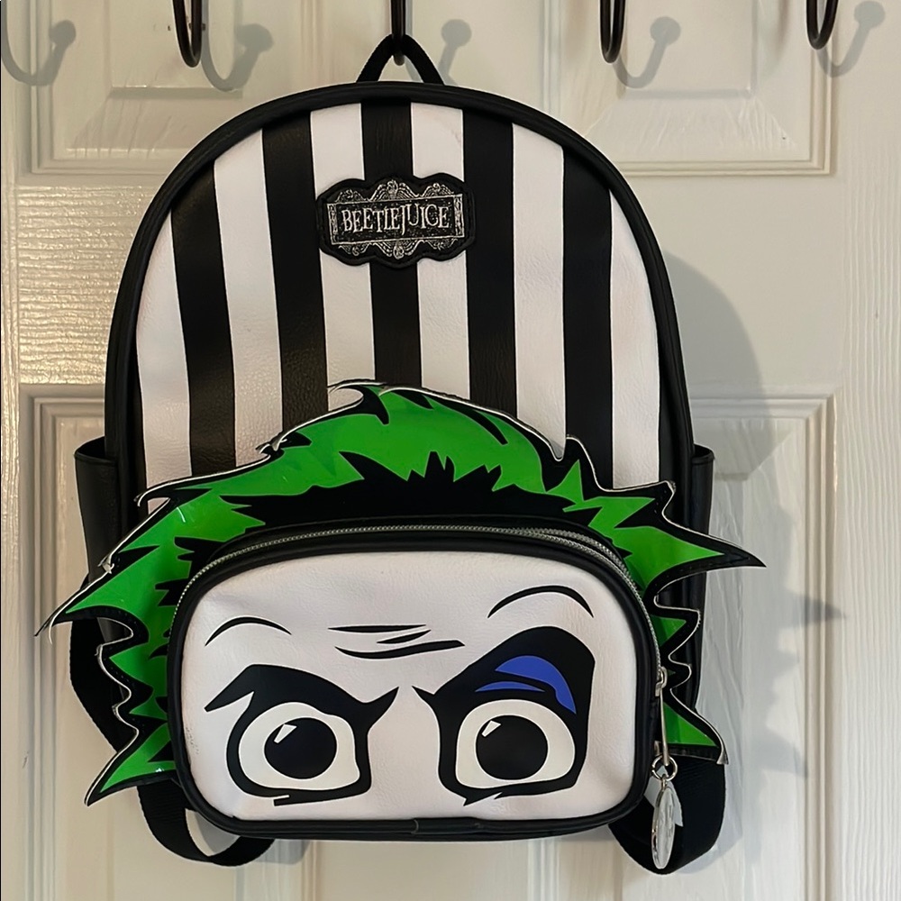 Loungefly Black and White Striped Backpack with Cartoon Design